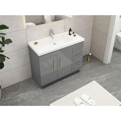 Elara 42&quot; High Gloss Gray Freestanding Vanity With Right Side Drawers and Single Reinforced White Acrylic Sink