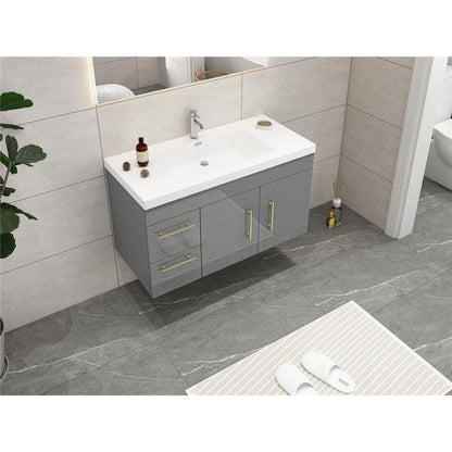 Elara 42&quot; High Gloss Gray Wall-Mounted Vanity With Left Side Drawers and Single Reinforced White Acrylic Sink