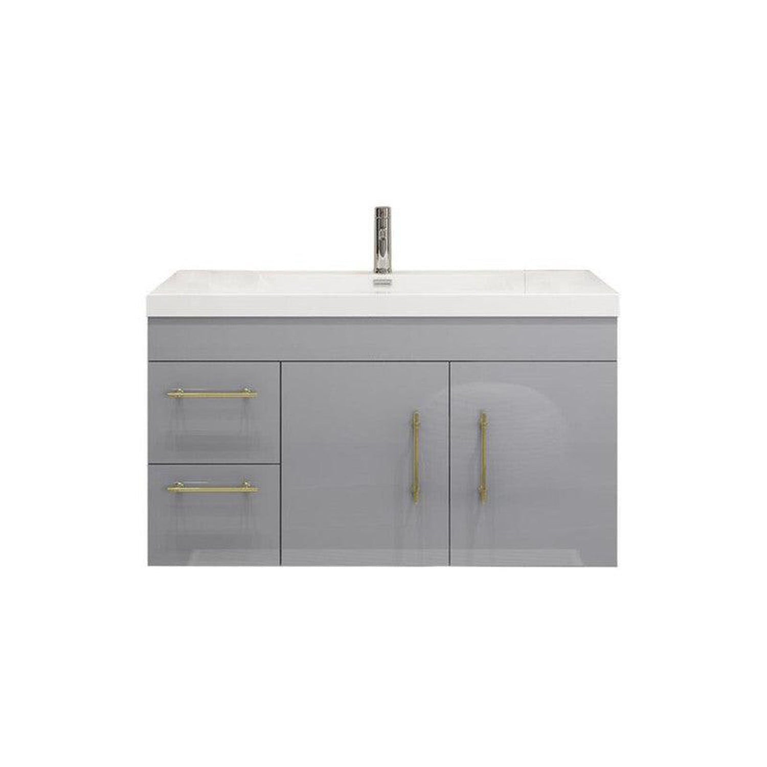 Elara 42&quot; High Gloss Gray Wall-Mounted Vanity With Left Side Drawers and Single Reinforced White Acrylic Sink