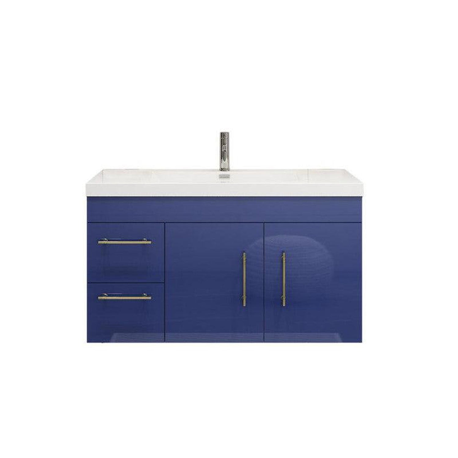 Elara 42&quot; High Gloss Night Blue Wall-Mounted Vanity With Left Side Drawers and Single Reinforced White Acrylic Sink