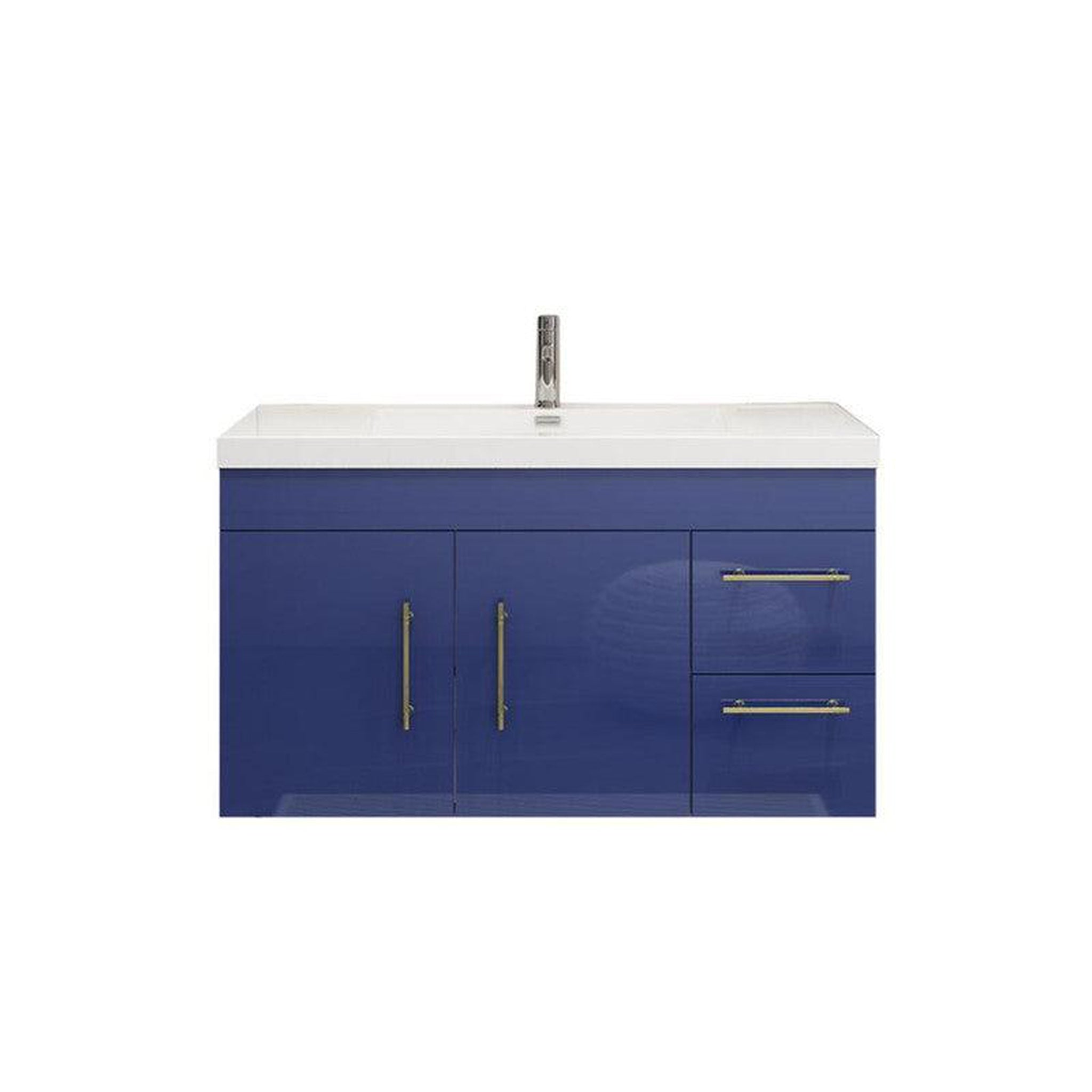 Elara 42&quot; High Gloss Night Blue Wall-Mounted Vanity With Right Side Drawers and Single Reinforced White Acrylic Sink