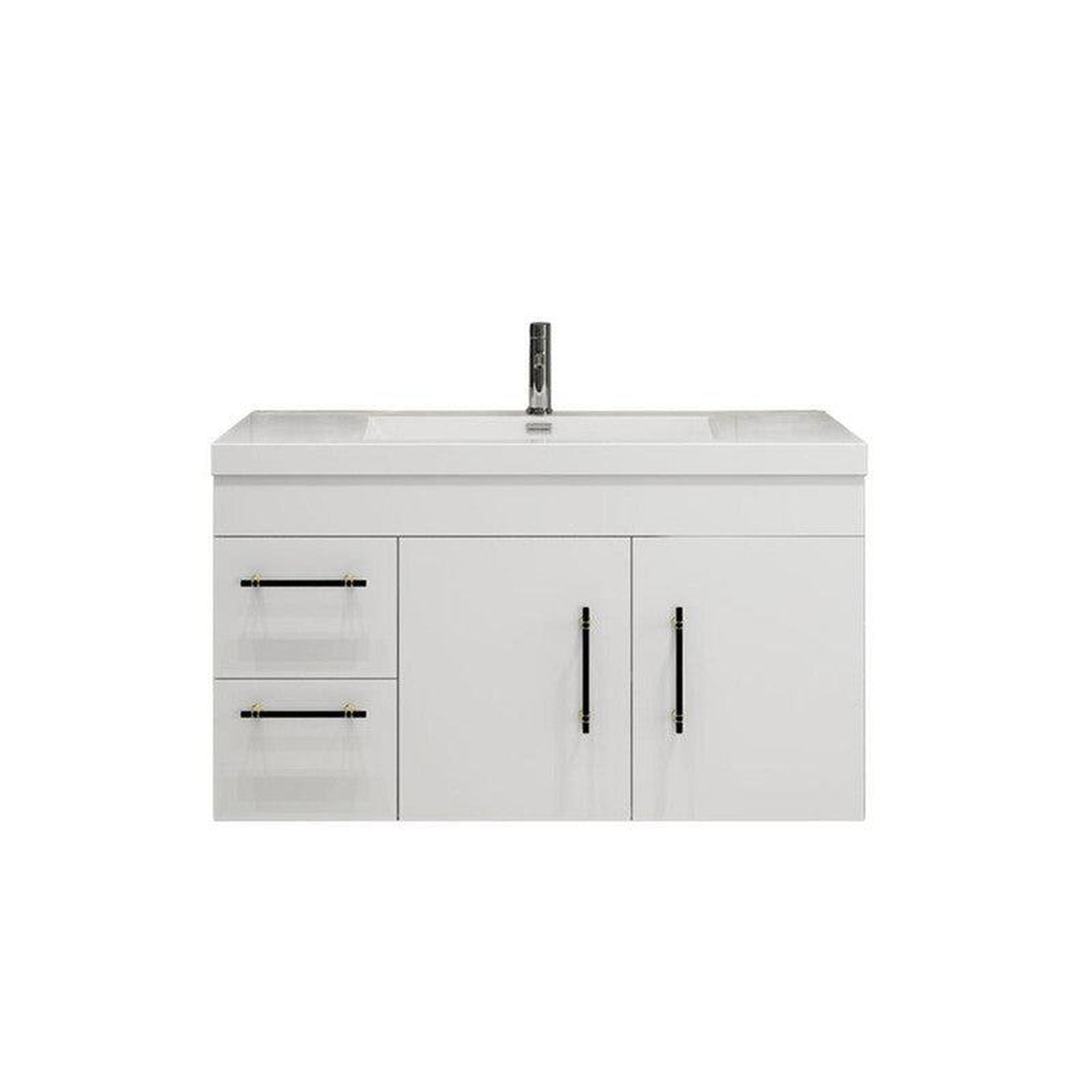 Elara 42&quot; High Gloss White Wall-Mounted Vanity With Left Side Drawers and Single Reinforced White Acrylic Sink