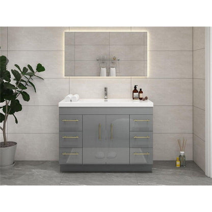 Elara 48&quot; High Gloss Gray Freestanding Vanity With Single Reinforced White Acrylic Sink