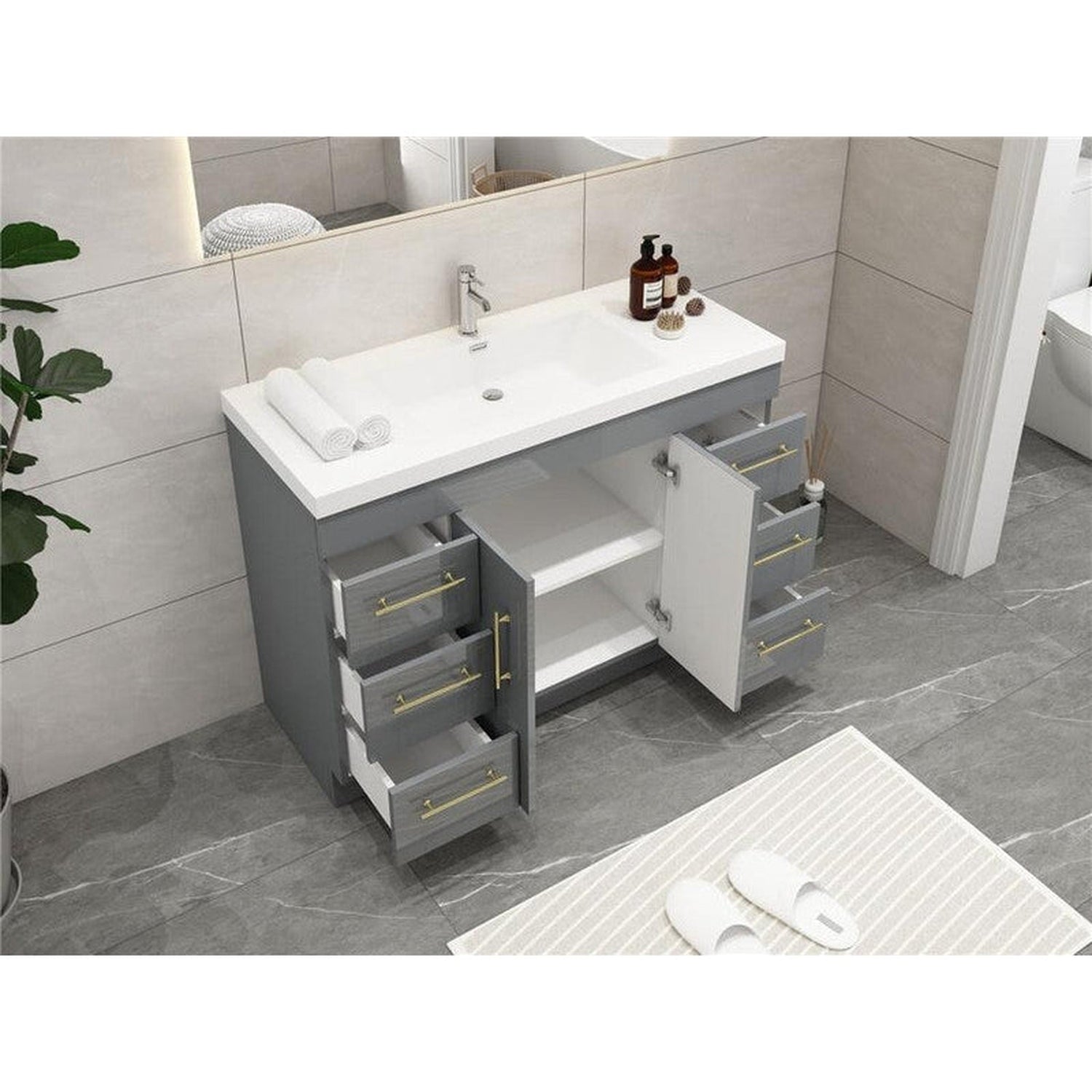 Elara 48&quot; High Gloss Gray Freestanding Vanity With Single Reinforced White Acrylic Sink