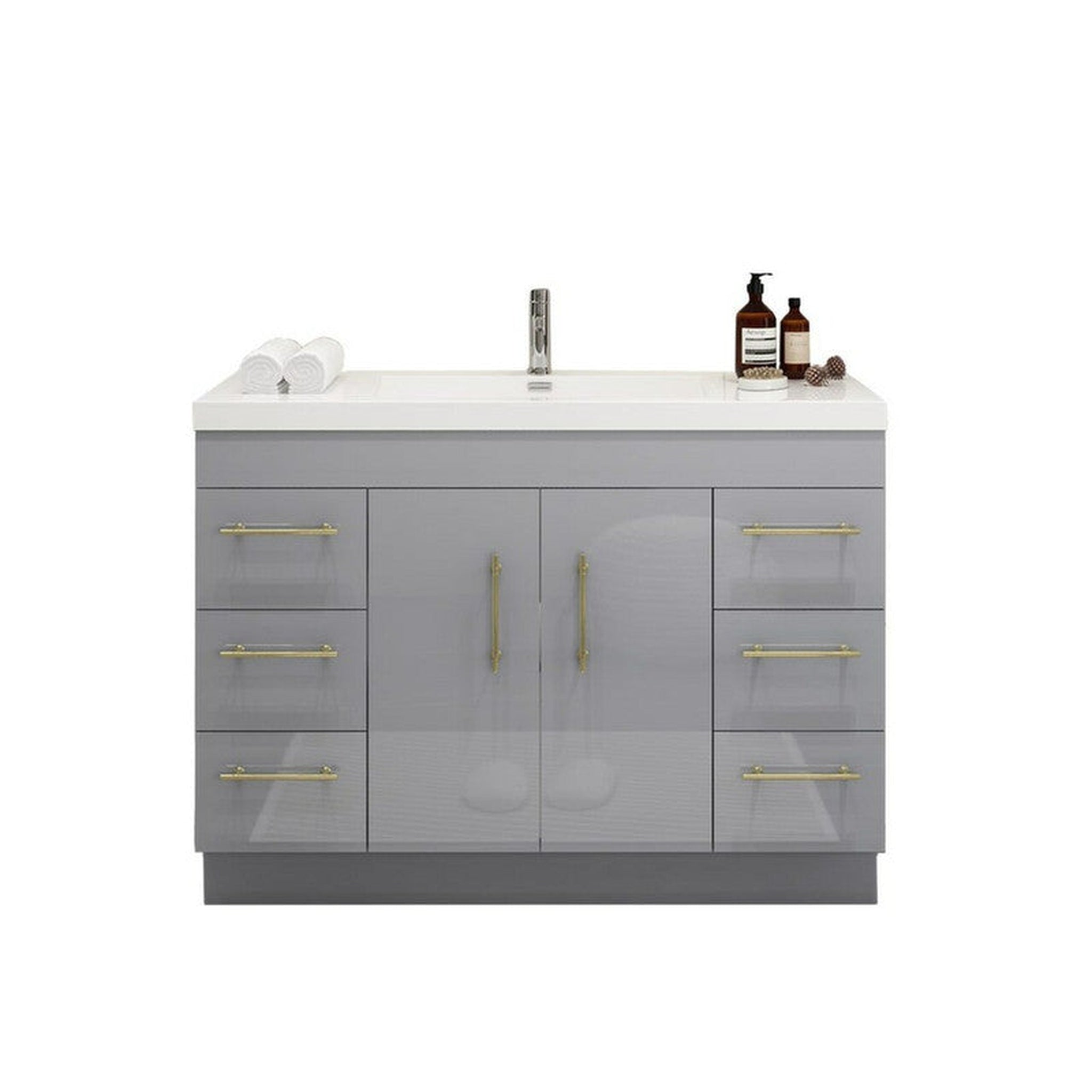 Elara 48&quot; High Gloss Gray Freestanding Vanity With Single Reinforced White Acrylic Sink