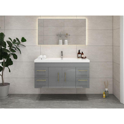 Elara 48&quot; High Gloss Gray Wall-Mounted Vanity With Single Reinforced White Acrylic Sink