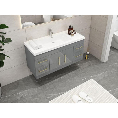 Elara 48&quot; High Gloss Gray Wall-Mounted Vanity With Single Reinforced White Acrylic Sink