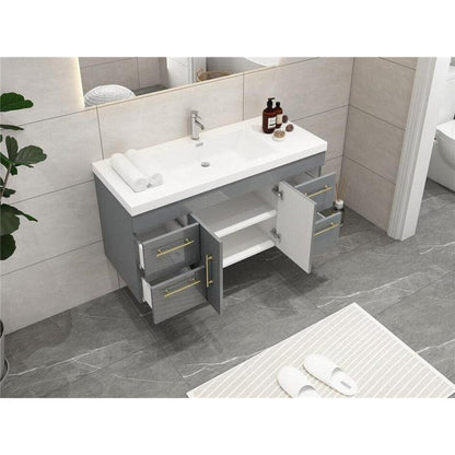 Elara 48&quot; High Gloss Gray Wall-Mounted Vanity With Single Reinforced White Acrylic Sink