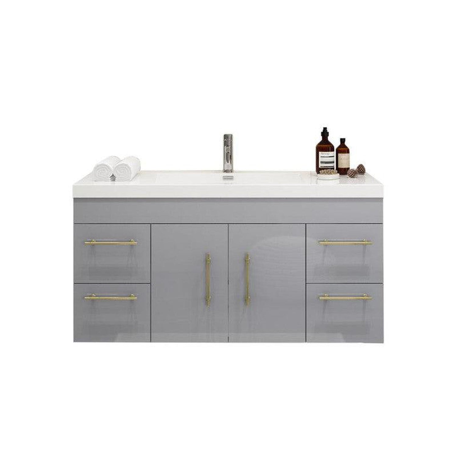 Elara 48&quot; High Gloss Gray Wall-Mounted Vanity With Single Reinforced White Acrylic Sink