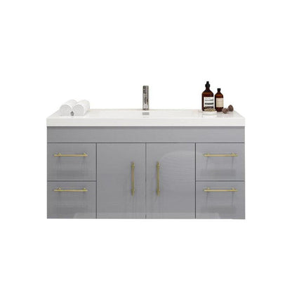 Elara 48&quot; High Gloss Gray Wall-Mounted Vanity With Single Reinforced White Acrylic Sink