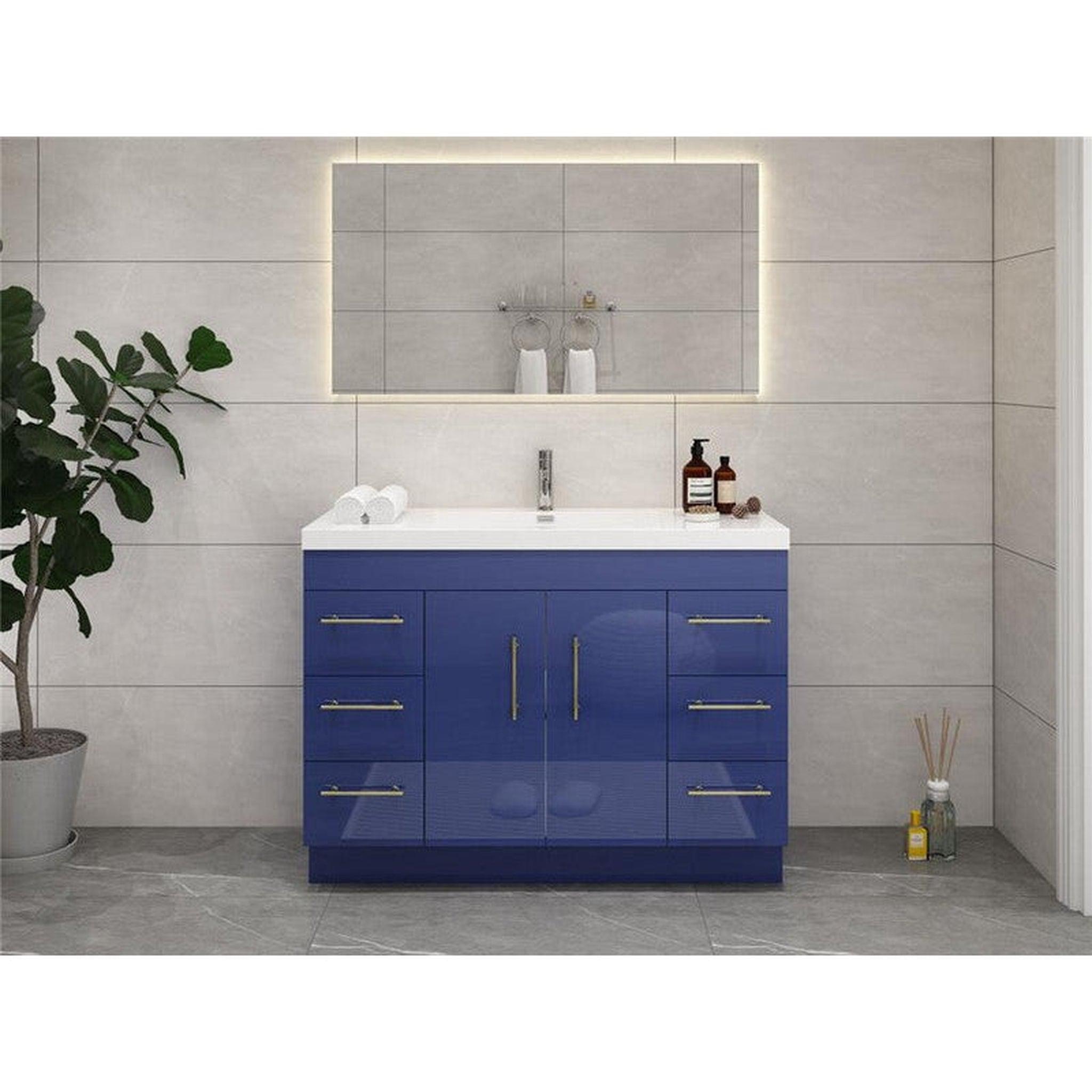 Elara 48&quot; High Gloss Night Blue Freestanding Vanity With Single Reinforced White Acrylic Sink