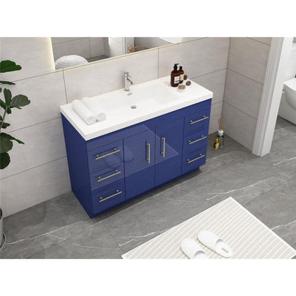 Elara 48&quot; High Gloss Night Blue Freestanding Vanity With Single Reinforced White Acrylic Sink