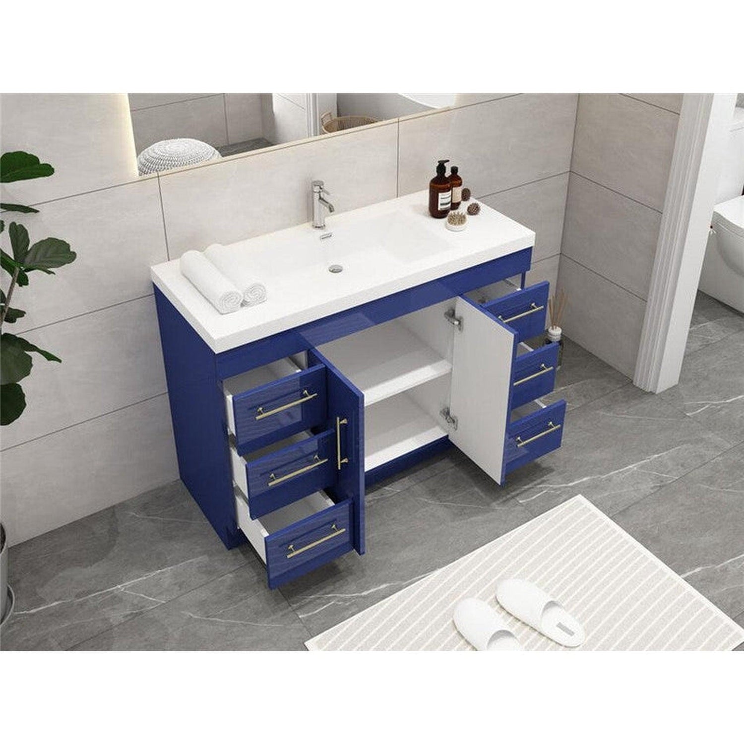 Elara 48&quot; High Gloss Night Blue Freestanding Vanity With Single Reinforced White Acrylic Sink