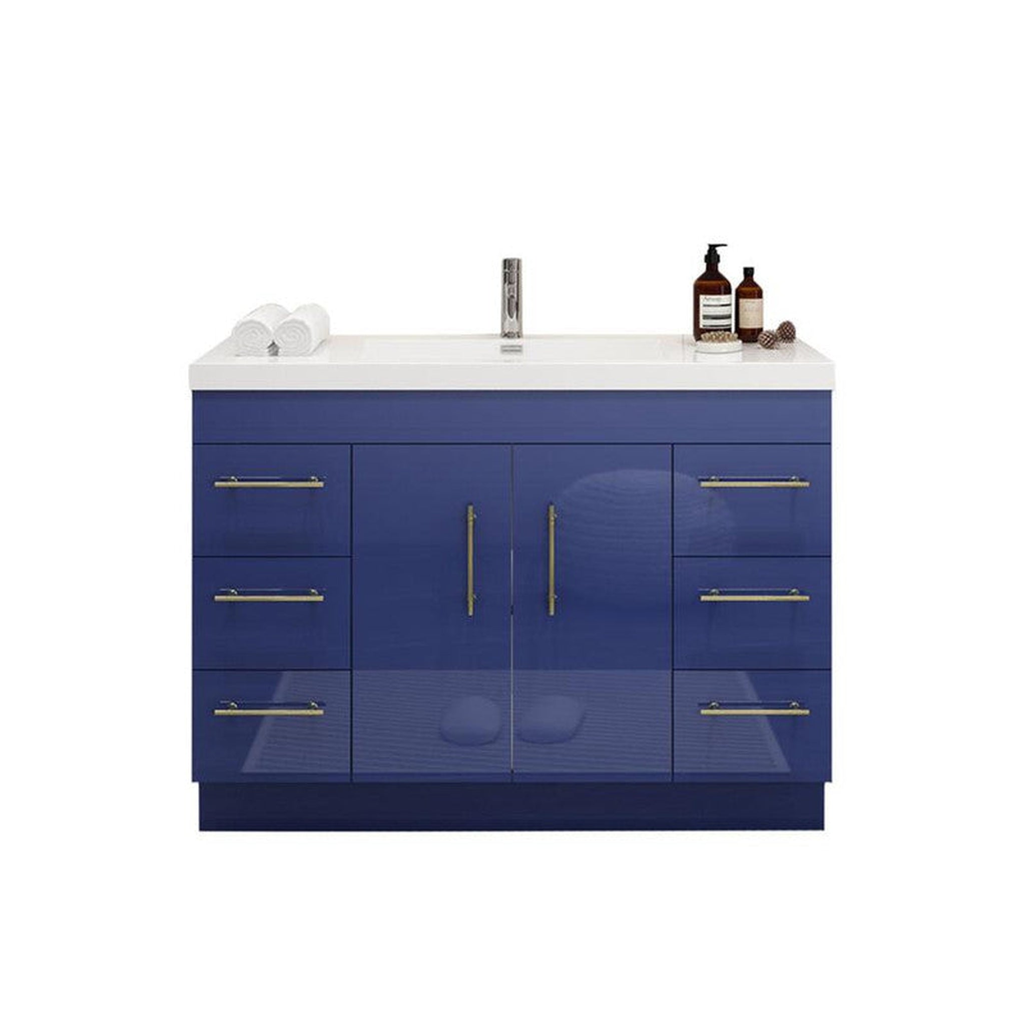 Elara 48&quot; High Gloss Night Blue Freestanding Vanity With Single Reinforced White Acrylic Sink