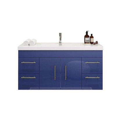 Elara 48&quot; High Gloss Night Blue Wall-Mounted Vanity With Single Reinforced White Acrylic Sink