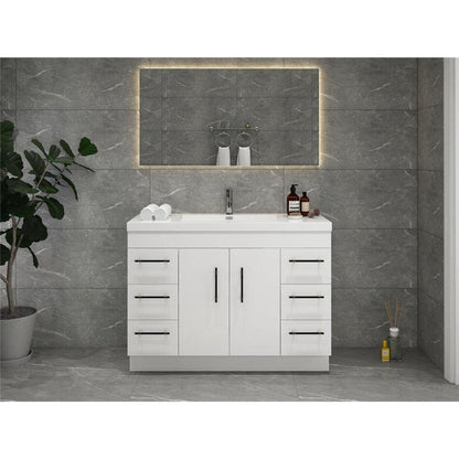 Elara 48&quot; High Gloss White Freestanding Vanity With Single Reinforced White Acrylic Sink