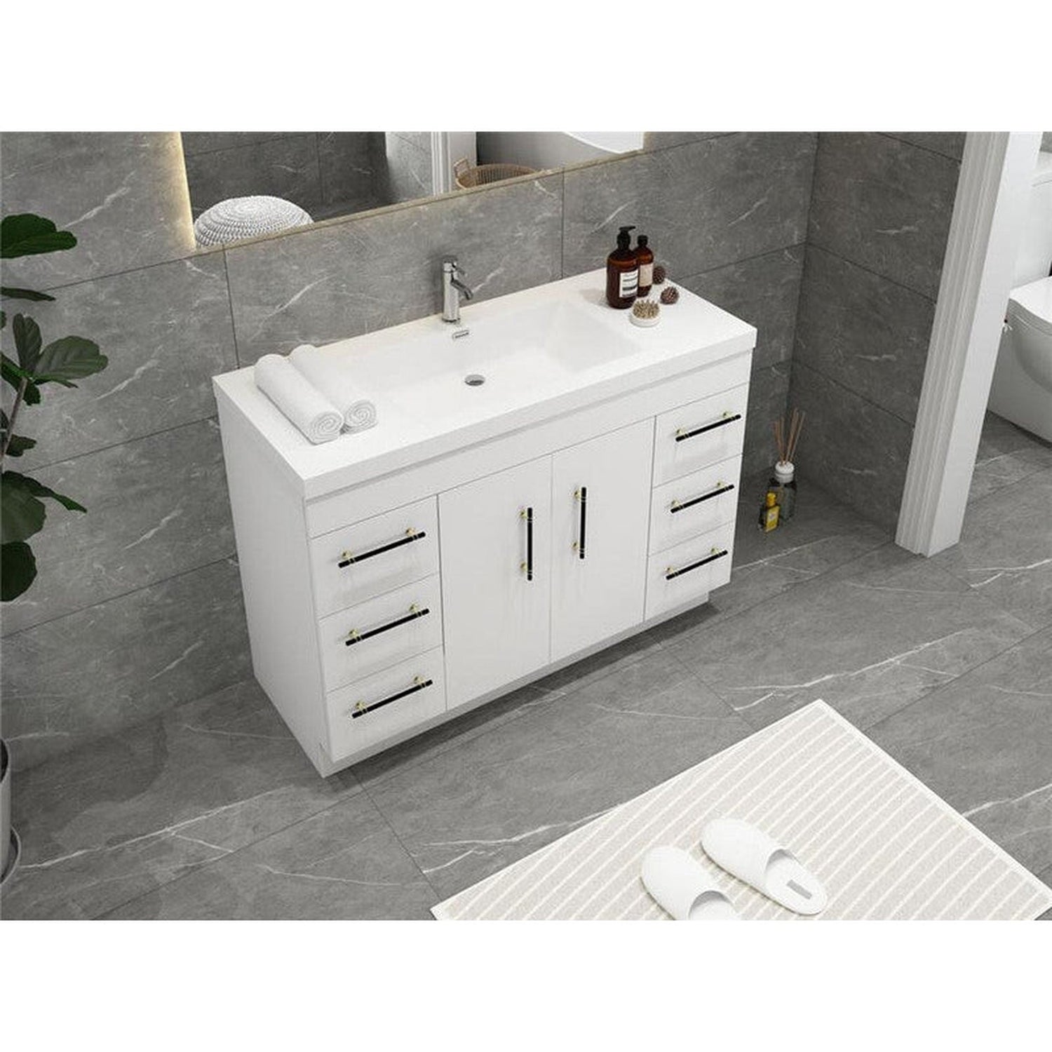 Elara 48&quot; High Gloss White Freestanding Vanity With Single Reinforced White Acrylic Sink