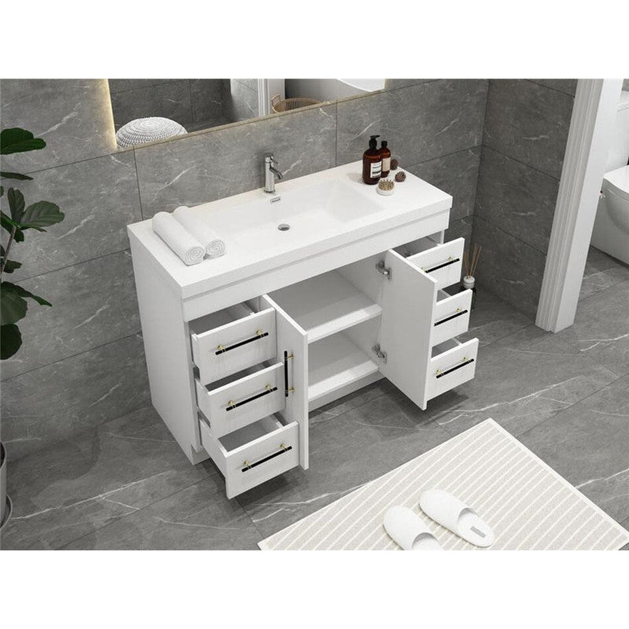 Elara 48&quot; High Gloss White Freestanding Vanity With Single Reinforced White Acrylic Sink