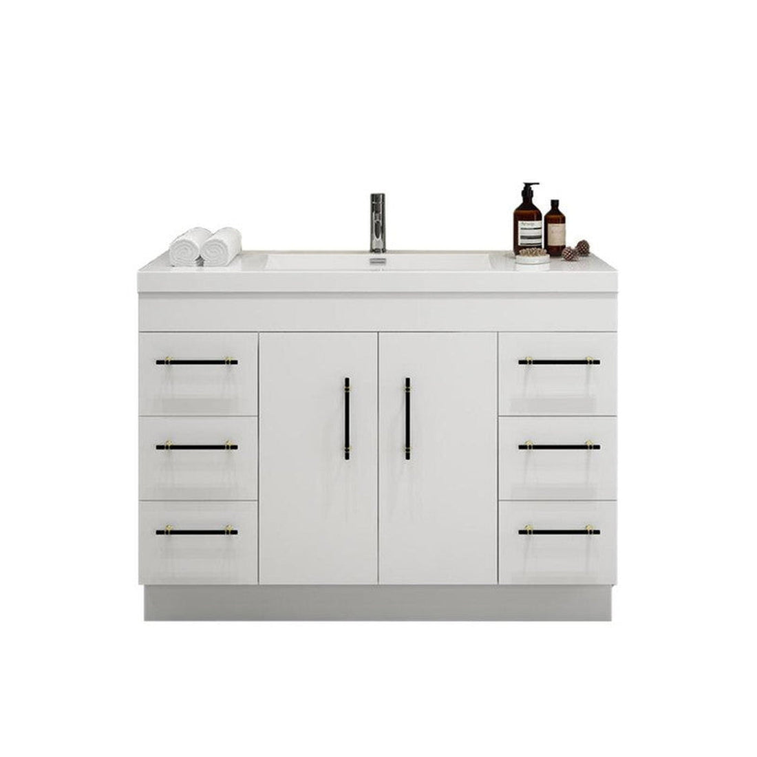 Elara 48&quot; High Gloss White Freestanding Vanity With Single Reinforced White Acrylic Sink