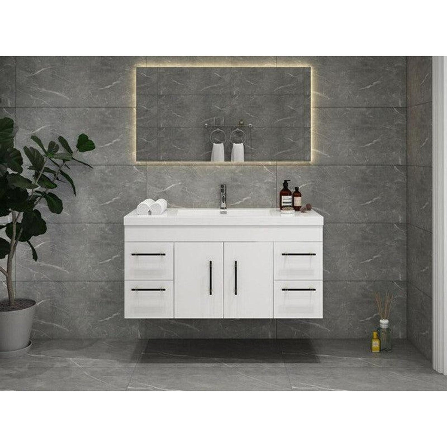 Elara 48&quot; High Gloss White Wall-Mounted Vanity With Single Reinforced White Acrylic Sink