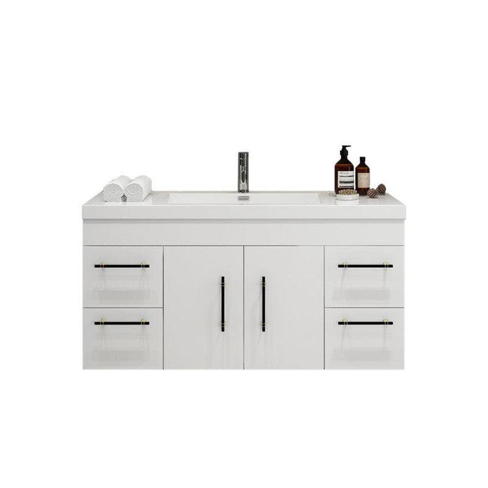 Elara 48&quot; High Gloss White Wall-Mounted Vanity With Single Reinforced White Acrylic Sink