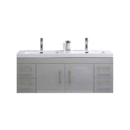 Elara 60&quot; High Gloss Gray Wall-Mounted Vanity With Double Reinforced White Acrylic Sinks