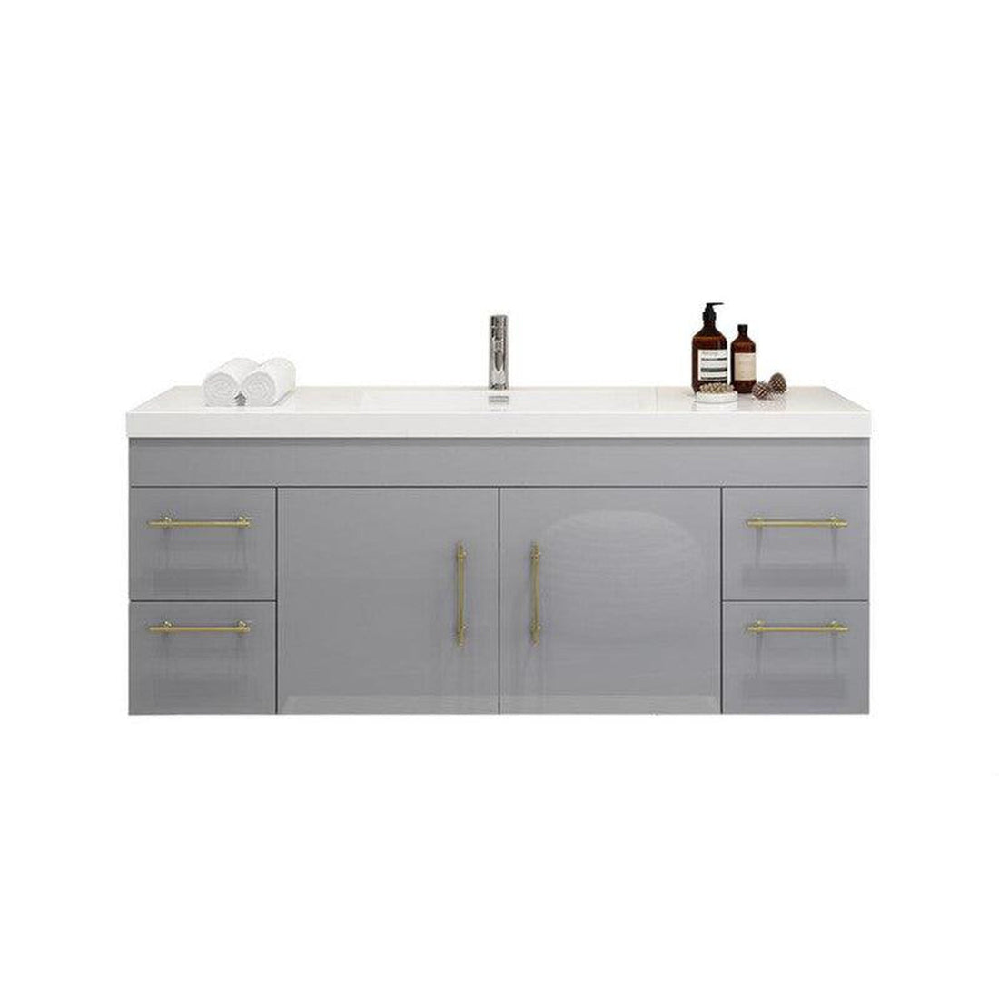 Elara 60&quot; High Gloss Gray Wall-Mounted Vanity With Single Reinforced White Acrylic Sink