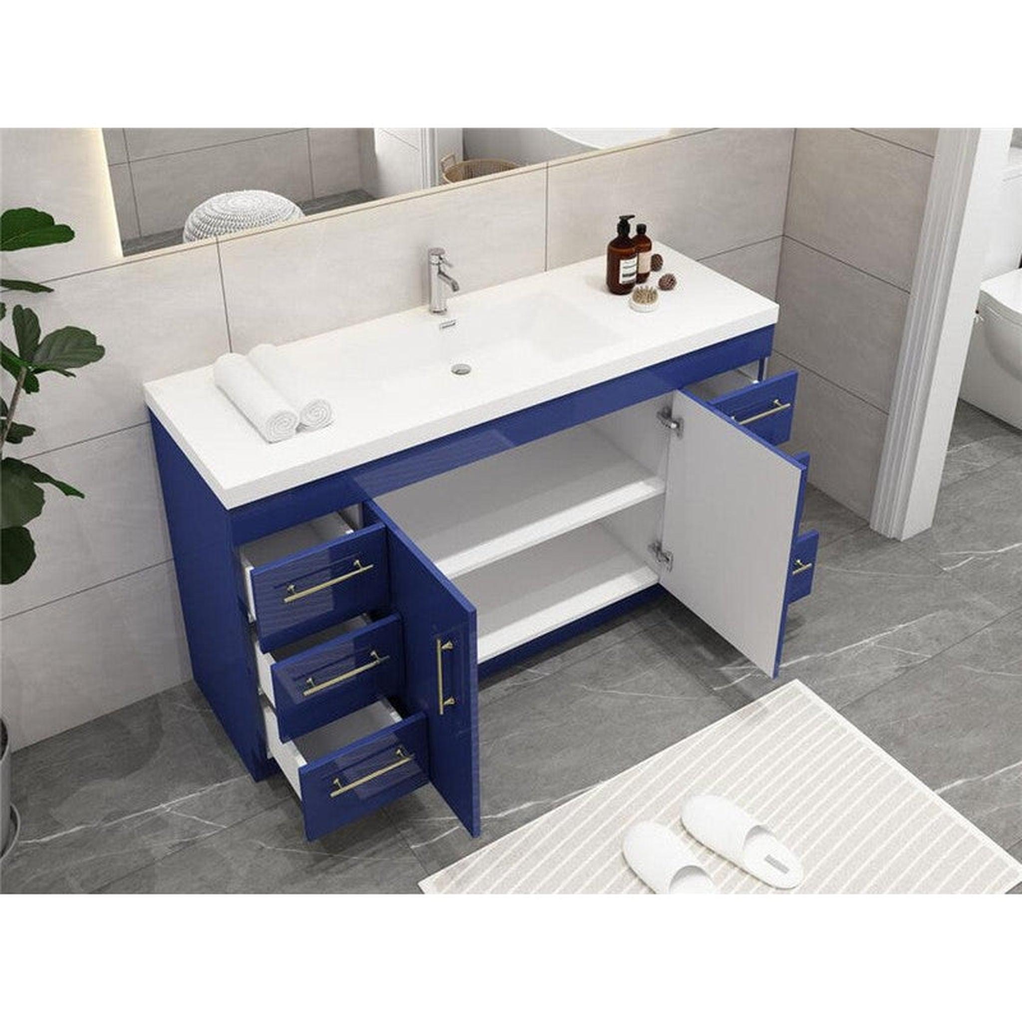 Elara 60&quot; High Gloss Night Blue Freestanding Vanity With Single Reinforced White Acrylic Sink