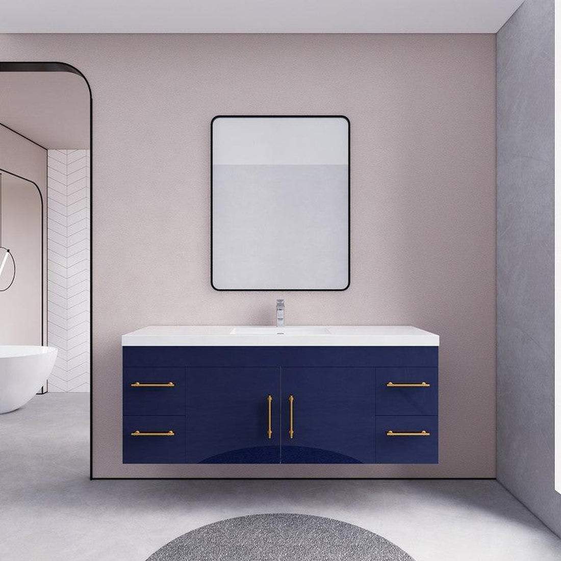 Elara 60&quot; High Gloss Night Blue Wall-Mounted Vanity With Single Reinforced White Acrylic Sink