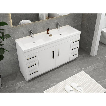 Elara 60&quot; High Gloss White Freestanding Vanity With Double Reinforced White Acrylic Sinks