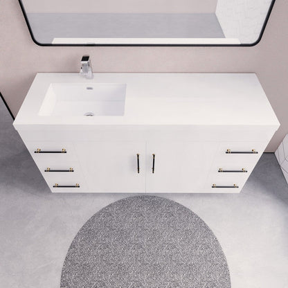 Elara 60&quot; High Gloss White Freestanding Vanity With Single Reinforced White Acrylic Left Side Sink