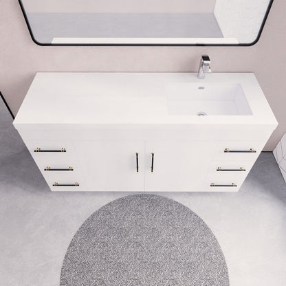 Elara 60&quot; High Gloss White Freestanding Vanity With Single Reinforced White Acrylic Right Side Sink