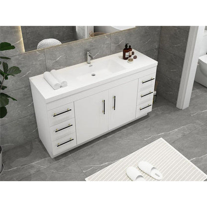 Elara 60&quot; High Gloss White Freestanding Vanity With Single Reinforced White Acrylic Sink