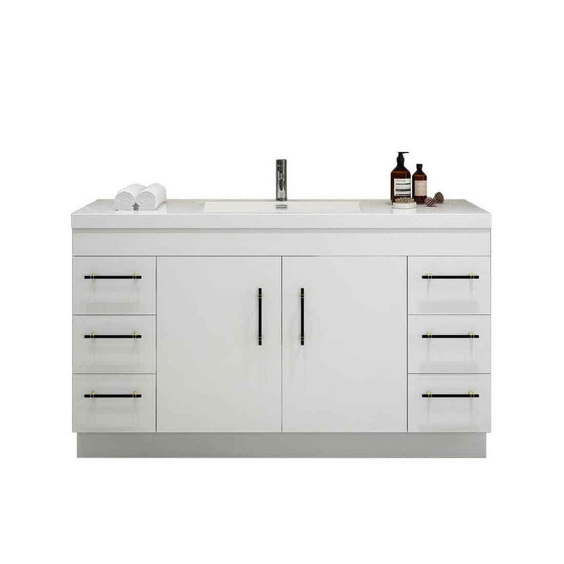 Elara 60&quot; High Gloss White Freestanding Vanity With Single Reinforced White Acrylic Sink