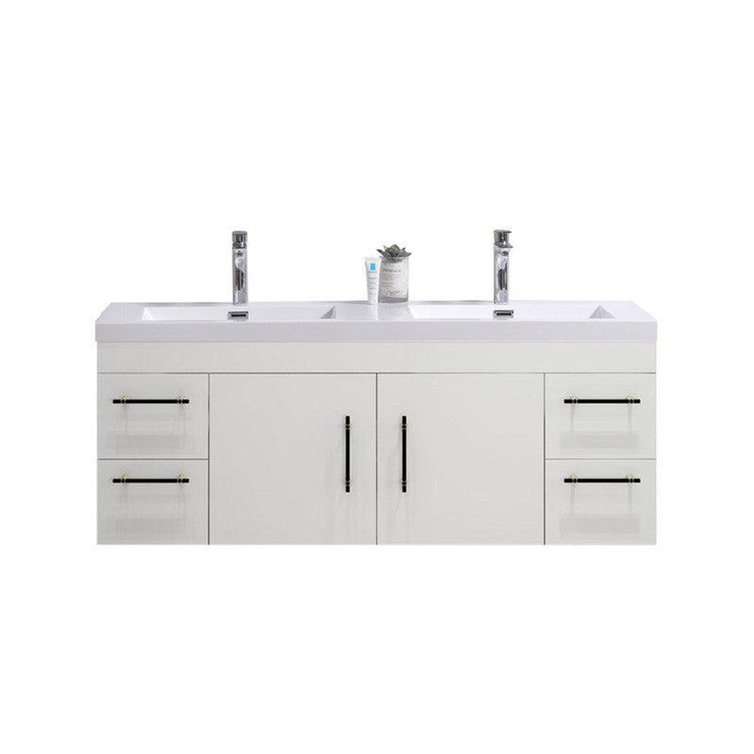 Elara 60&quot; High Gloss White Wall-Mounted Vanity With Double Reinforced White Acrylic Sinks