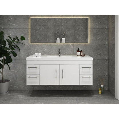 Elara 60&quot; High Gloss White Wall-Mounted Vanity With Single Reinforced White Acrylic Sink