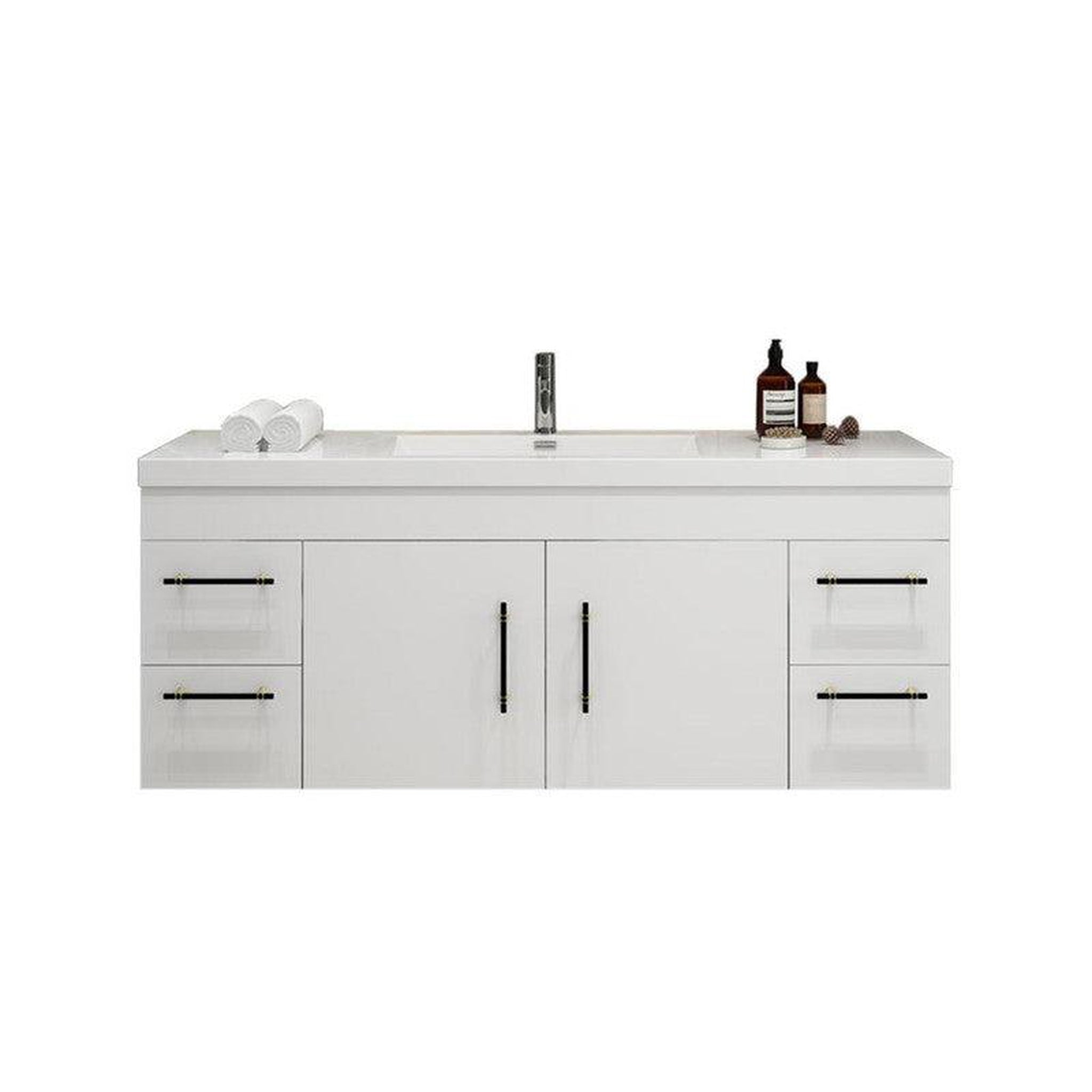 Elara 60&quot; High Gloss White Wall-Mounted Vanity With Single Reinforced White Acrylic Sink