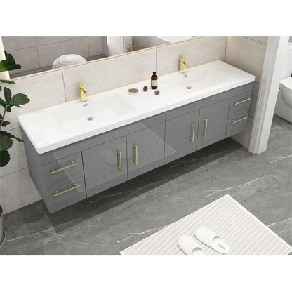 Elara 72&quot; High Gloss Gray Wall-Mounted Vanity With Double Reinforced White Acrylic Sinks