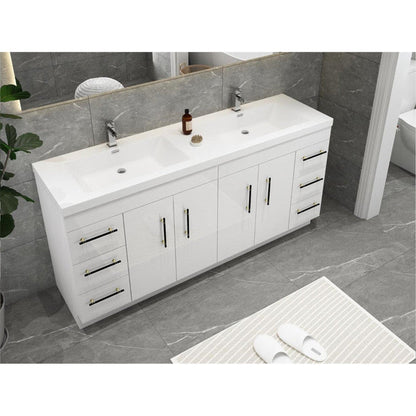 Elara 72&quot; High Gloss White Freestanding Vanity With Double Reinforced White Acrylic Sinks