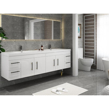 Elara 72&quot; High Gloss White Wall-Mounted Vanity With Double Reinforced White Acrylic Sinks