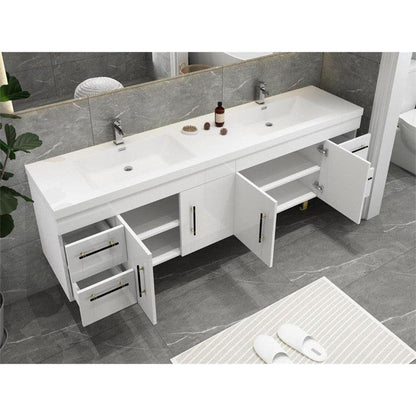 Elara 72&quot; High Gloss White Wall-Mounted Vanity With Double Reinforced White Acrylic Sinks