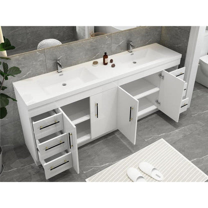 Elara 84&quot; High Gloss White Freestanding Vanity With Double Reinforced White Acrylic Sinks