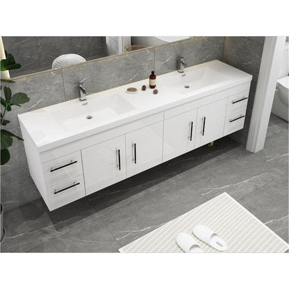 Elara 84&quot; High Gloss White Wall-Mounted Vanity With Double Reinforced White Acrylic Sinks