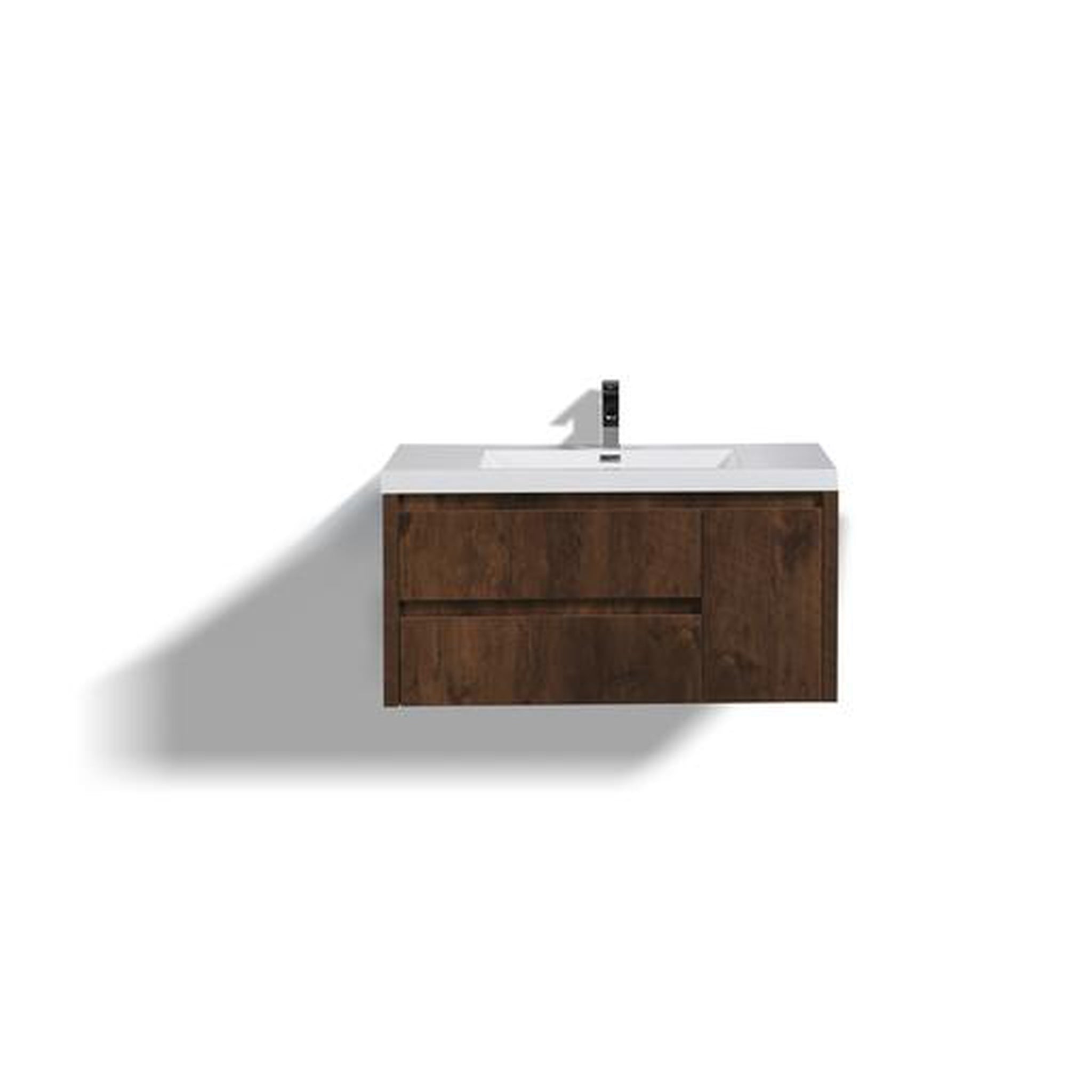 Emerald 42&quot; Rosewood Wall-Mounted Vanity With Single Reinforced White Acrylic Sink