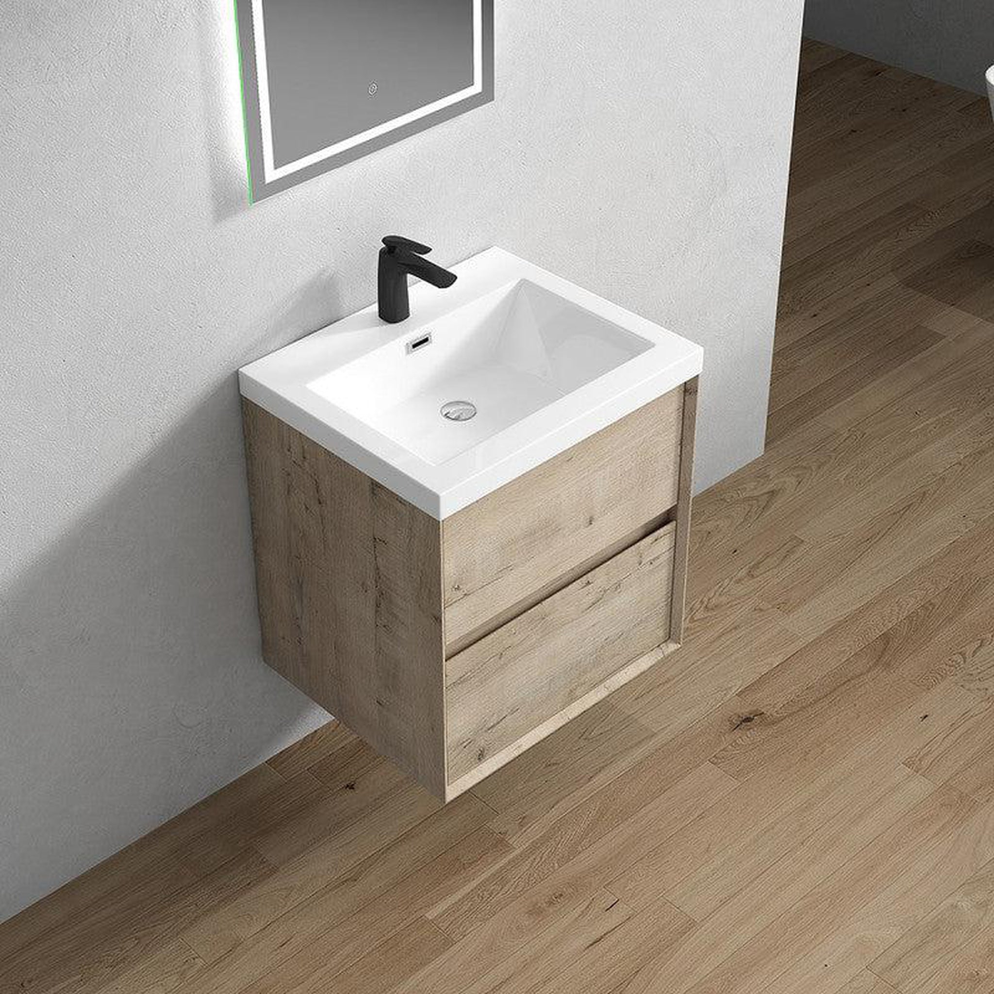 Noble 24&quot; Light Oak Wall-Mounted Vanity With Single Reinforced White Acrylic Sink