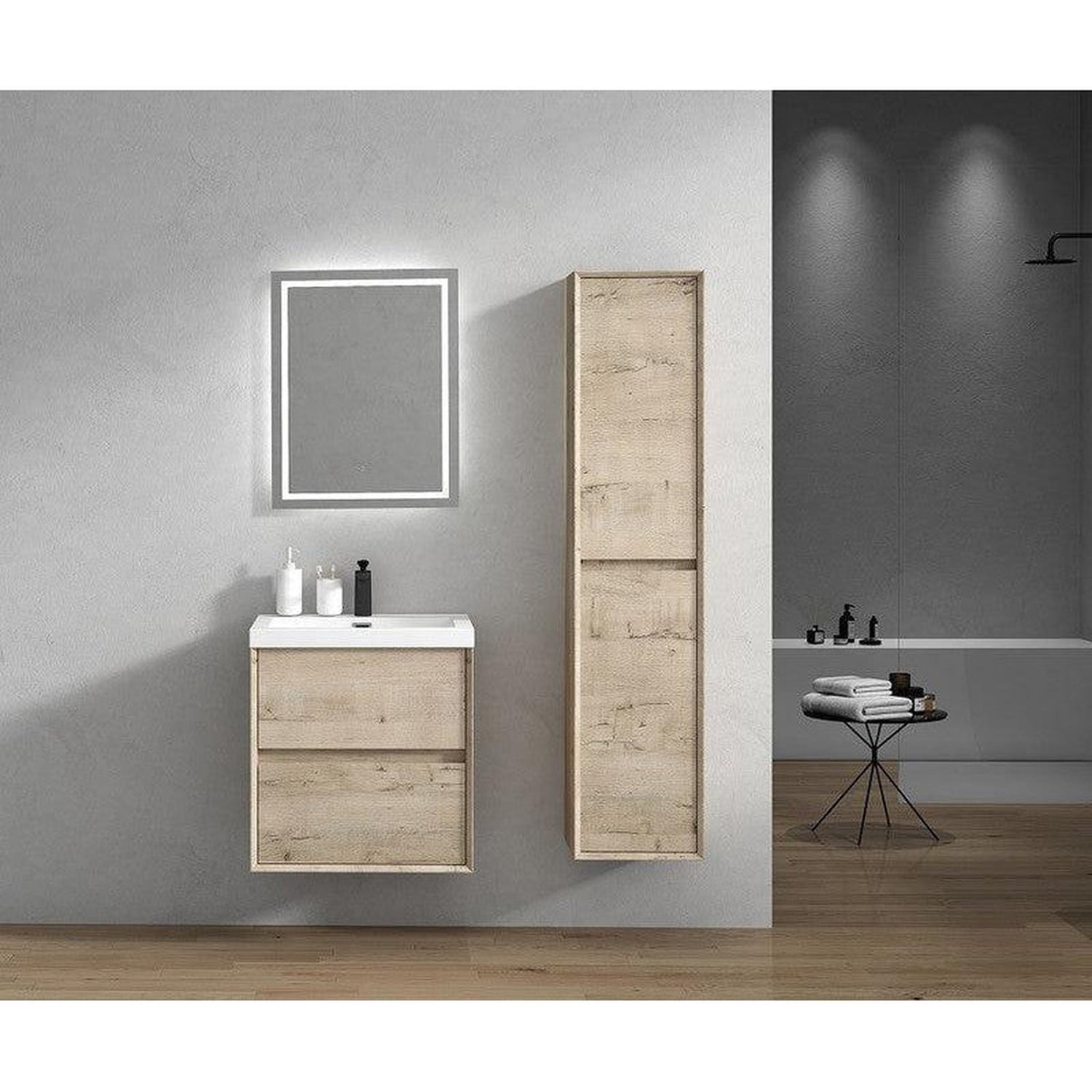 Noble 24&quot; Light Oak Wall-Mounted Vanity With Single Reinforced White Acrylic Sink