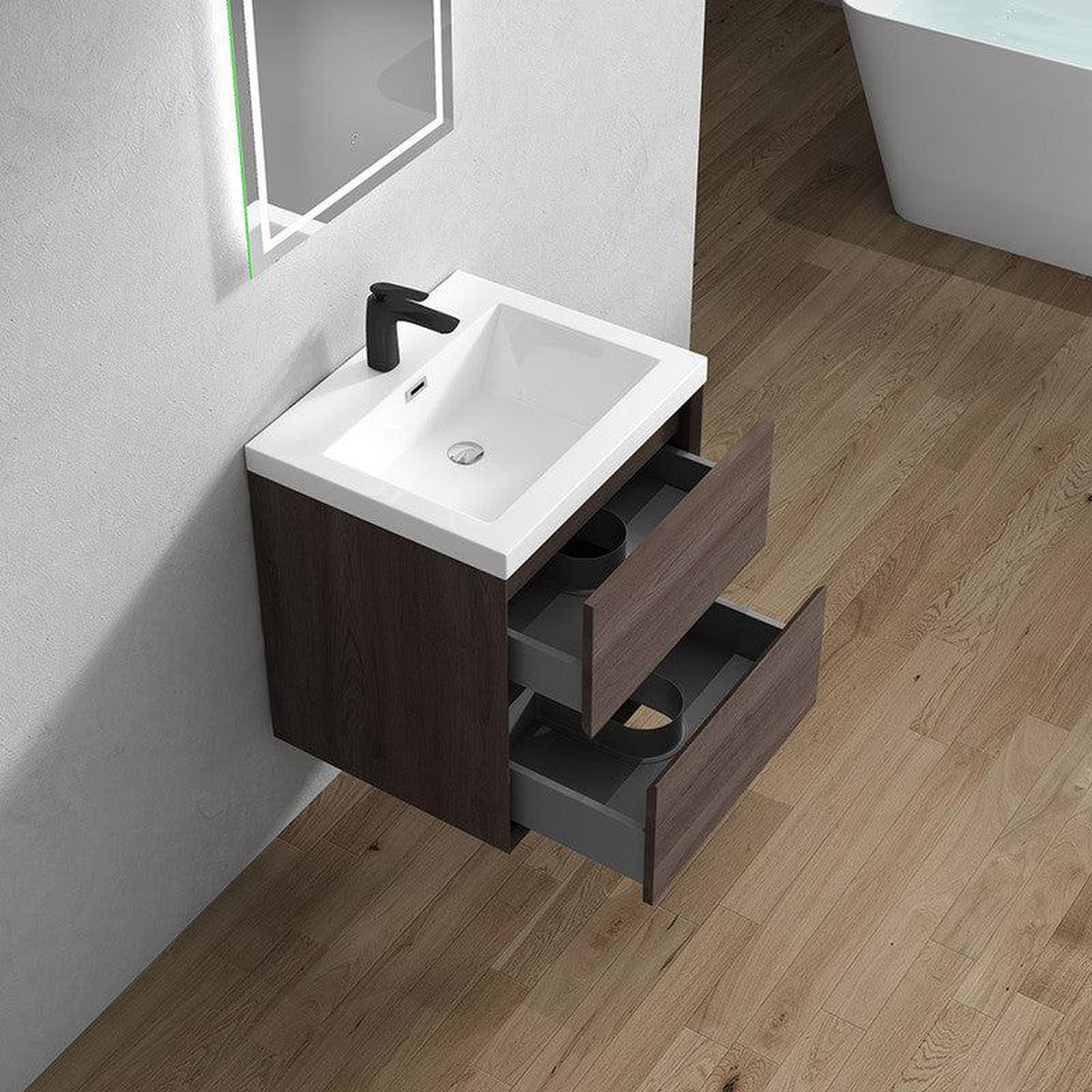 Noble 24&quot; Red Oak Wall-Mounted Vanity With Single Reinforced White Acrylic Sink