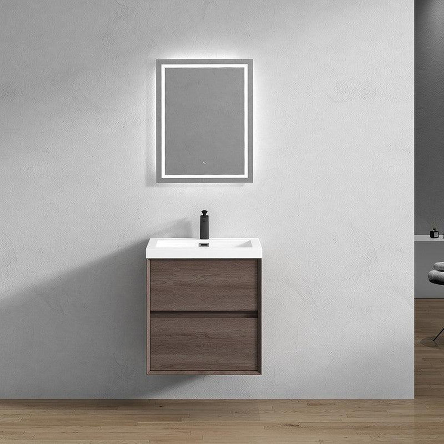 Noble 24&quot; Red Oak Wall-Mounted Vanity With Single Reinforced White Acrylic Sink