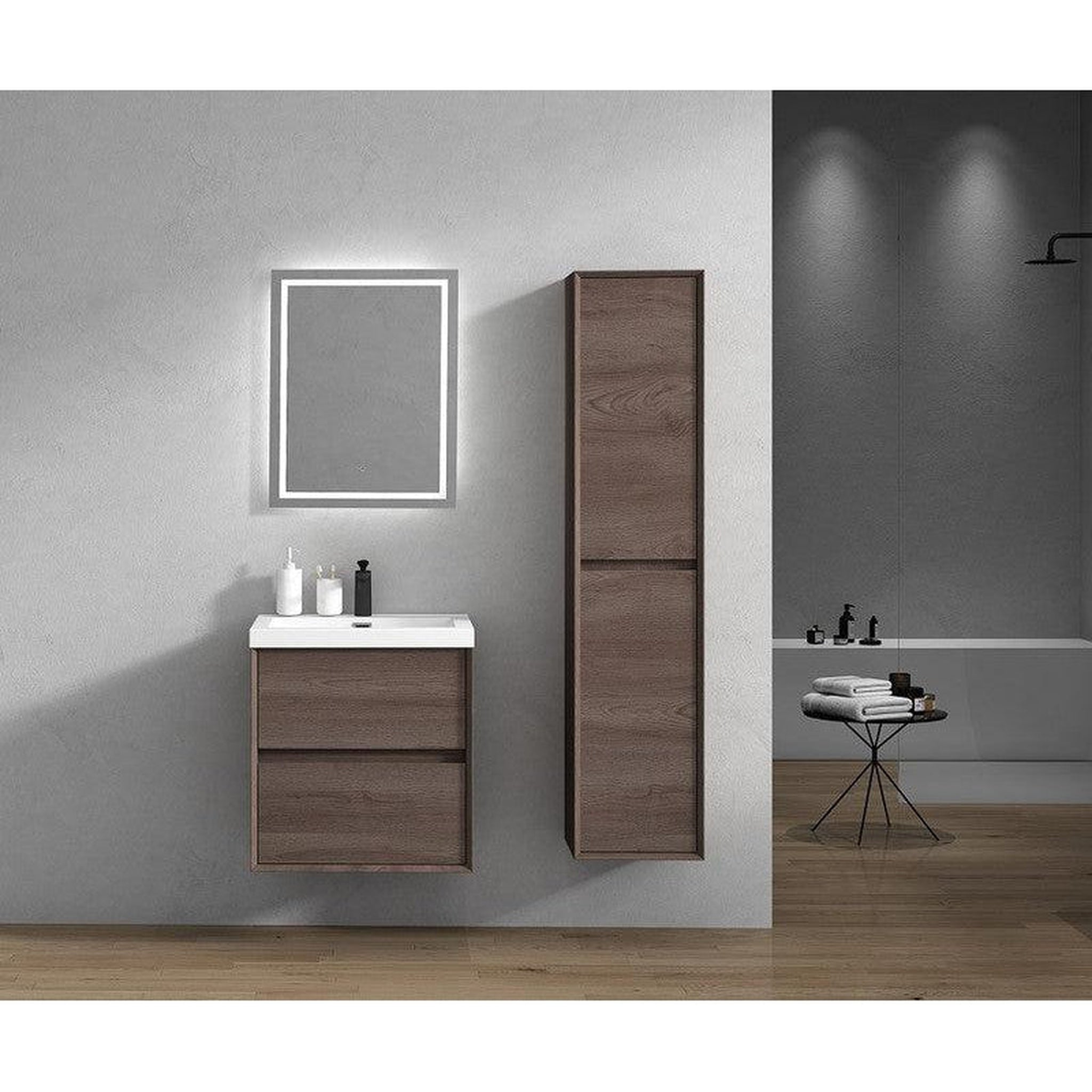 Noble 24&quot; Red Oak Wall-Mounted Vanity With Single Reinforced White Acrylic Sink