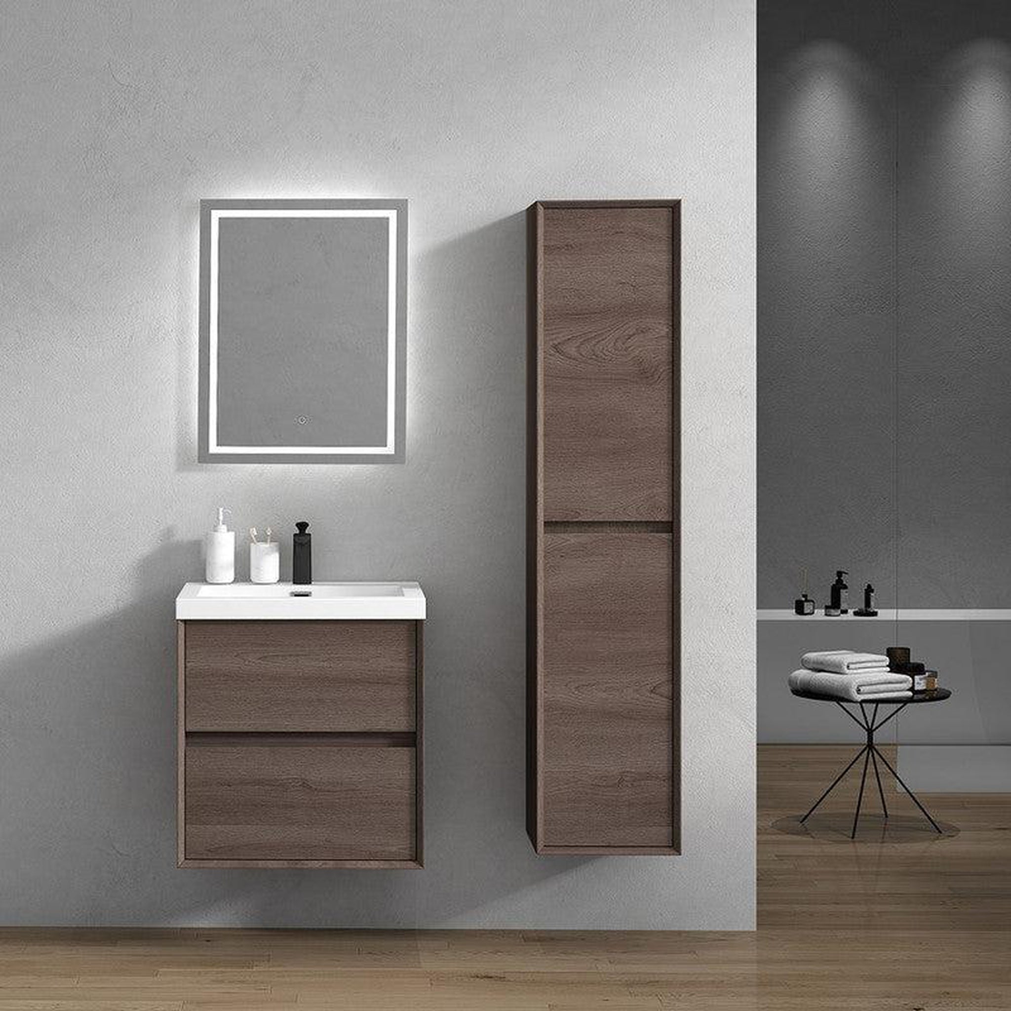 Noble 24&quot; Red Oak Wall-Mounted Vanity With Single Reinforced White Acrylic Sink